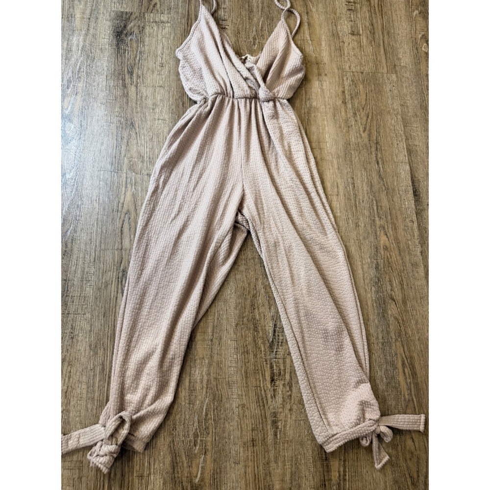 Rolla Coster Mauve Waffle Knit Jumpsuit Large V-Neck Tie Ankle RC5366 Boho